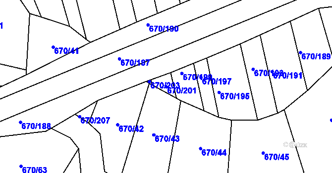 Parcela st. 670/201 v KÚ Louky nad Dřevnicí, Katastrální mapa