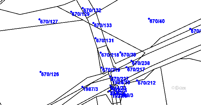 Parcela st. 670/218 v KÚ Louky nad Dřevnicí, Katastrální mapa