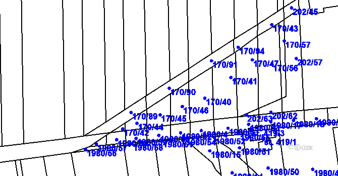Parcela st. 170/90 v KÚ Louky nad Dřevnicí, Katastrální mapa