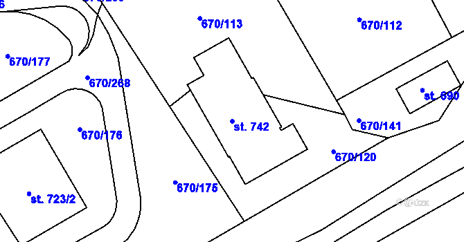 Parcela st. 742 v KÚ Louky nad Dřevnicí, Katastrální mapa
