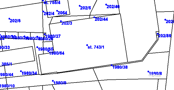 Parcela st. 743/1 v KÚ Louky nad Dřevnicí, Katastrální mapa