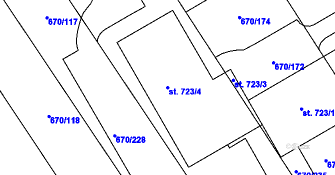 Parcela st. 723/4 v KÚ Louky nad Dřevnicí, Katastrální mapa