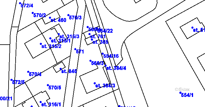 Parcela st. 554/16 v KÚ Louky nad Dřevnicí, Katastrální mapa