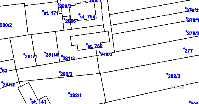 Parcela st. 278/3 v KÚ Louky nad Dřevnicí, Katastrální mapa