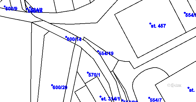 Parcela st. 554/19 v KÚ Louky nad Dřevnicí, Katastrální mapa