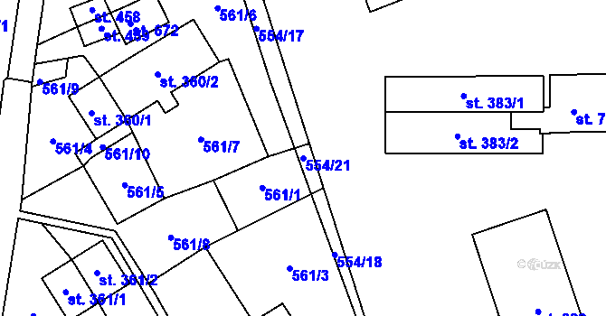 Parcela st. 554/21 v KÚ Louky nad Dřevnicí, Katastrální mapa