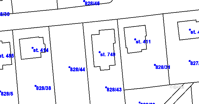 Parcela st. 749 v KÚ Louky nad Dřevnicí, Katastrální mapa