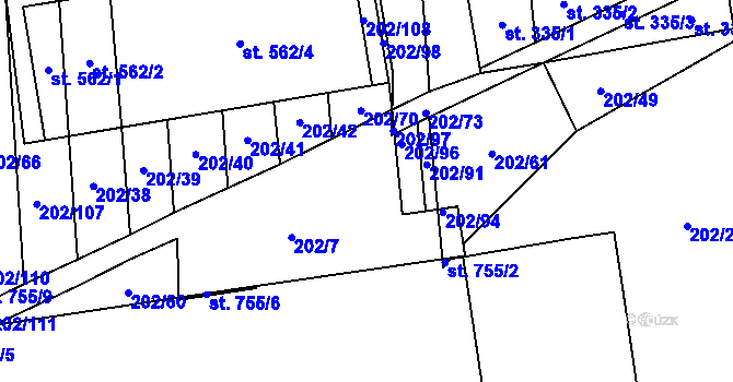 Parcela st. 202/90 v KÚ Louky nad Dřevnicí, Katastrální mapa