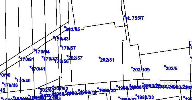 Parcela st. 202/93 v KÚ Louky nad Dřevnicí, Katastrální mapa