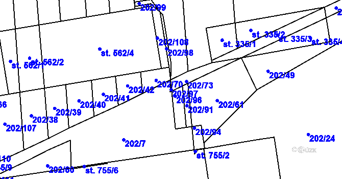 Parcela st. 202/97 v KÚ Louky nad Dřevnicí, Katastrální mapa