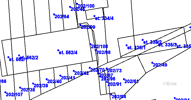 Parcela st. 202/98 v KÚ Louky nad Dřevnicí, Katastrální mapa