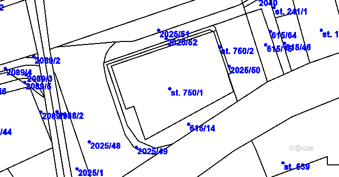 Parcela st. 750/1 v KÚ Louky nad Dřevnicí, Katastrální mapa