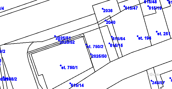 Parcela st. 750/2 v KÚ Louky nad Dřevnicí, Katastrální mapa
