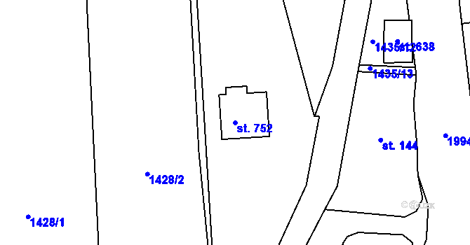 Parcela st. 752 v KÚ Louky nad Dřevnicí, Katastrální mapa