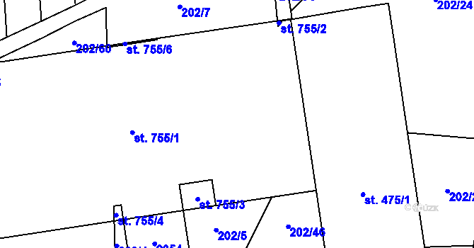 Parcela st. 755/1 v KÚ Louky nad Dřevnicí, Katastrální mapa
