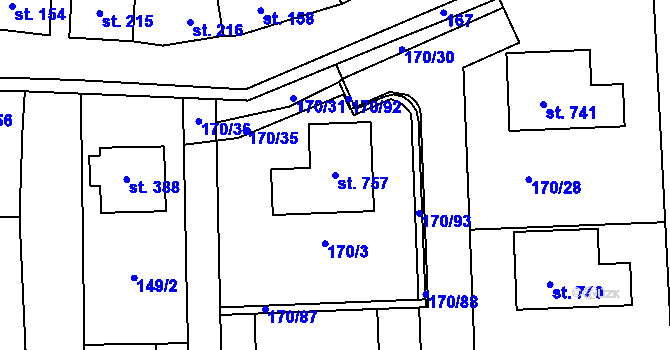 Parcela st. 757 v KÚ Louky nad Dřevnicí, Katastrální mapa