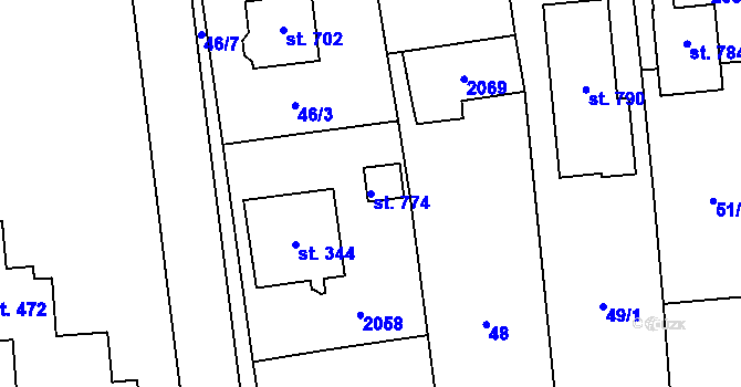 Parcela st. 774 v KÚ Louky nad Dřevnicí, Katastrální mapa
