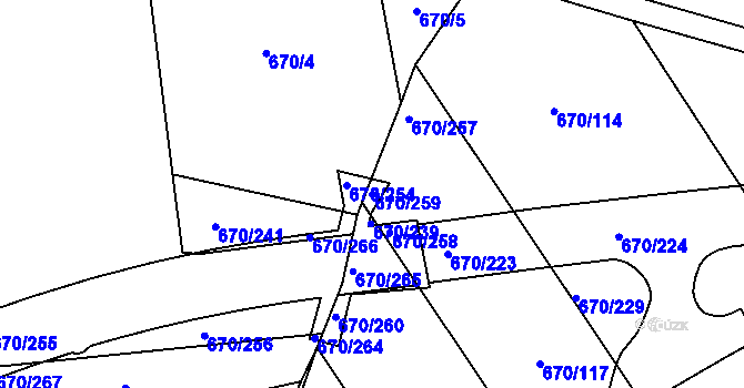Parcela st. 670/259 v KÚ Louky nad Dřevnicí, Katastrální mapa