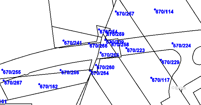 Parcela st. 670/265 v KÚ Louky nad Dřevnicí, Katastrální mapa
