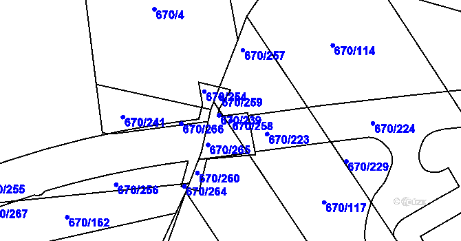 Parcela st. 670/258 v KÚ Louky nad Dřevnicí, Katastrální mapa