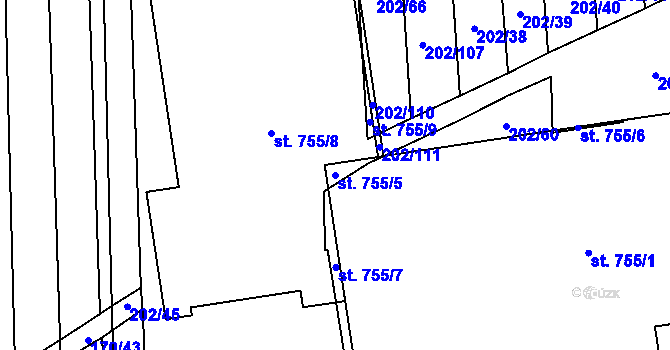 Parcela st. 755/5 v KÚ Louky nad Dřevnicí, Katastrální mapa