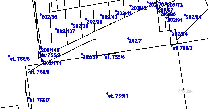 Parcela st. 755/6 v KÚ Louky nad Dřevnicí, Katastrální mapa