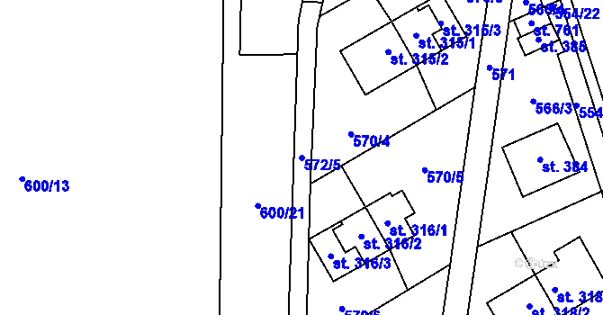 Parcela st. 572/5 v KÚ Louky nad Dřevnicí, Katastrální mapa