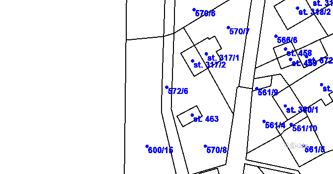 Parcela st. 572/6 v KÚ Louky nad Dřevnicí, Katastrální mapa