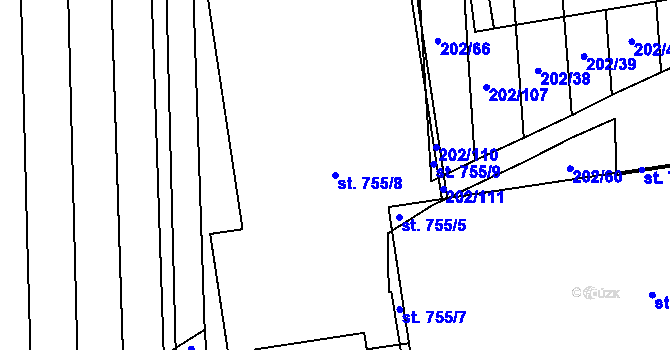 Parcela st. 755/8 v KÚ Louky nad Dřevnicí, Katastrální mapa