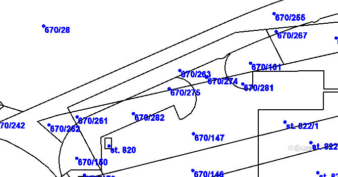 Parcela st. 670/275 v KÚ Louky nad Dřevnicí, Katastrální mapa