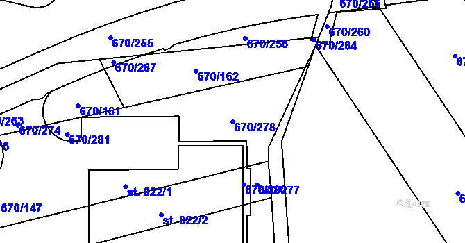 Parcela st. 670/278 v KÚ Louky nad Dřevnicí, Katastrální mapa