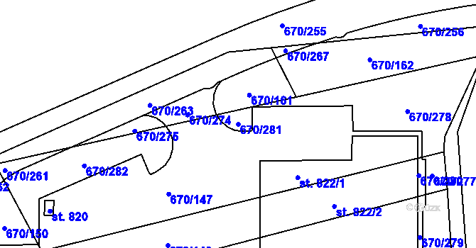 Parcela st. 670/281 v KÚ Louky nad Dřevnicí, Katastrální mapa
