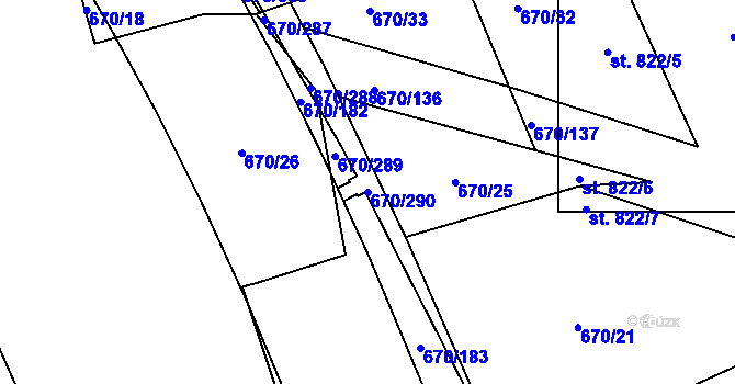Parcela st. 670/290 v KÚ Louky nad Dřevnicí, Katastrální mapa