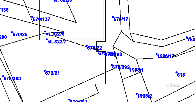 Parcela st. 670/294 v KÚ Louky nad Dřevnicí, Katastrální mapa