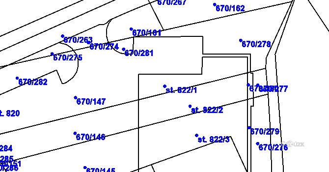 Parcela st. 822/1 v KÚ Louky nad Dřevnicí, Katastrální mapa