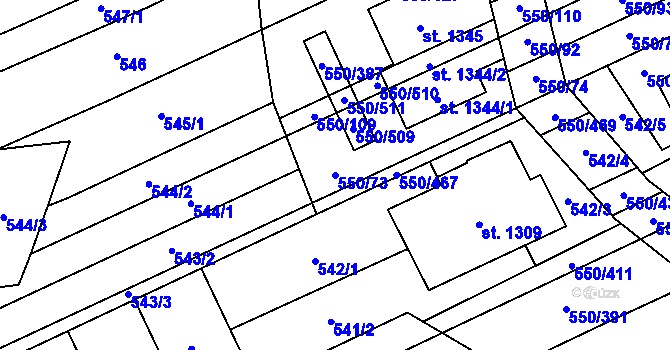 Parcela st. 550/73 v KÚ Prštné, Katastrální mapa