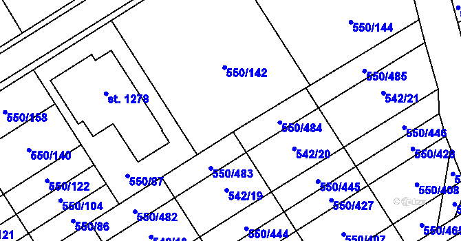 Parcela st. 550/88 v KÚ Prštné, Katastrální mapa