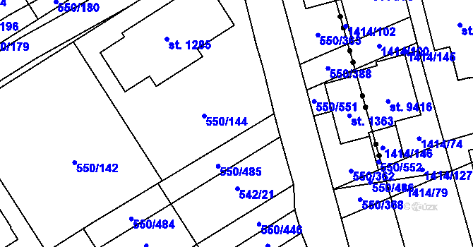 Parcela st. 550/90 v KÚ Prštné, Katastrální mapa