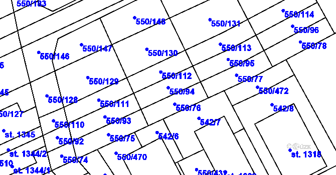 Parcela st. 550/94 v KÚ Prštné, Katastrální mapa