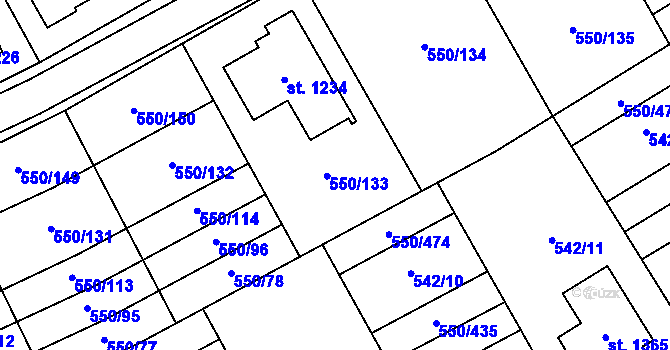 Parcela st. 550/97 v KÚ Prštné, Katastrální mapa
