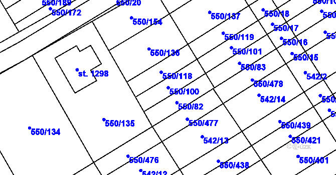 Parcela st. 550/100 v KÚ Prštné, Katastrální mapa