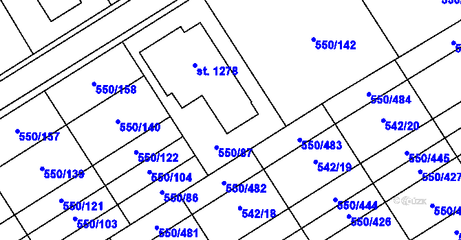 Parcela st. 550/105 v KÚ Prštné, Katastrální mapa