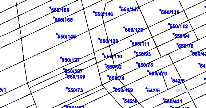 Parcela st. 550/110 v KÚ Prštné, Katastrální mapa