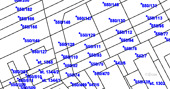 Parcela st. 550/111 v KÚ Prštné, Katastrální mapa