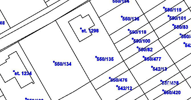 Parcela st. 550/117 v KÚ Prštné, Katastrální mapa