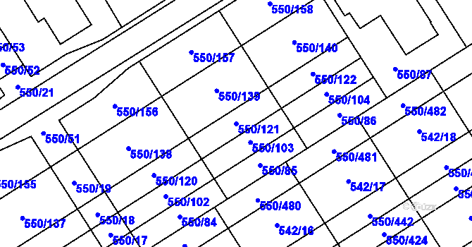 Parcela st. 550/121 v KÚ Prštné, Katastrální mapa