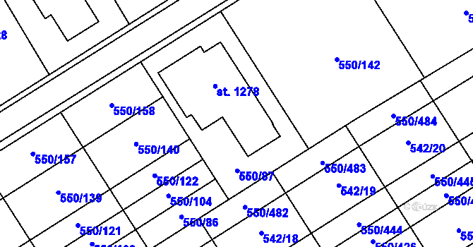 Parcela st. 550/123 v KÚ Prštné, Katastrální mapa