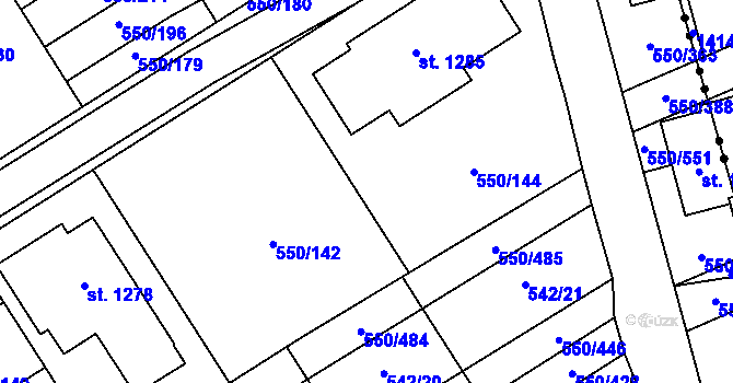 Parcela st. 550/125 v KÚ Prštné, Katastrální mapa