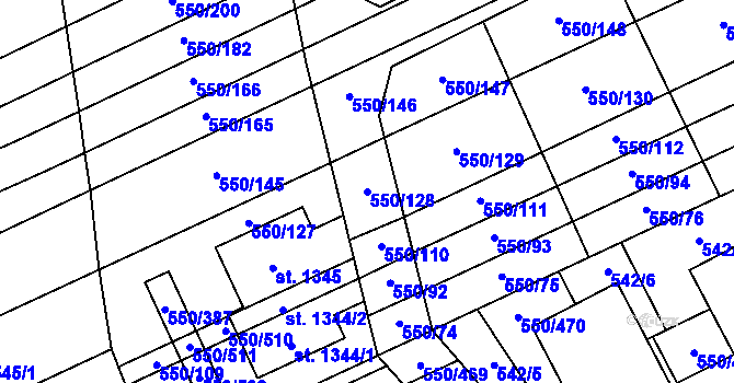Parcela st. 550/128 v KÚ Prštné, Katastrální mapa