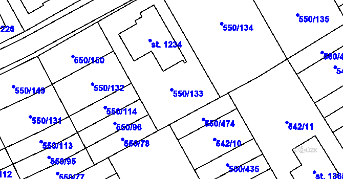 Parcela st. 550/133 v KÚ Prštné, Katastrální mapa